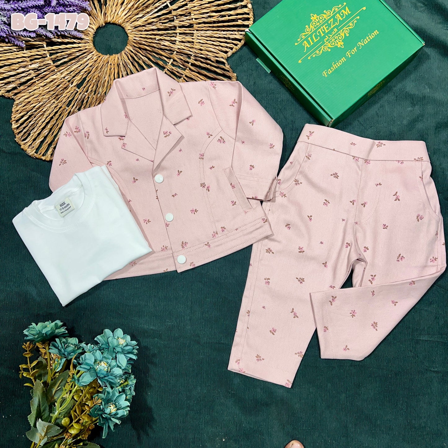 Baby Jacket T-Shirt & Pants Set-code-1479