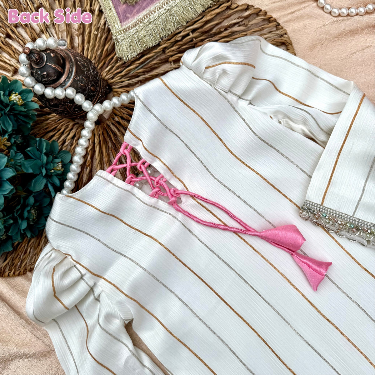 Ivory Gold Stripe Princess Sharara Set BG-1695