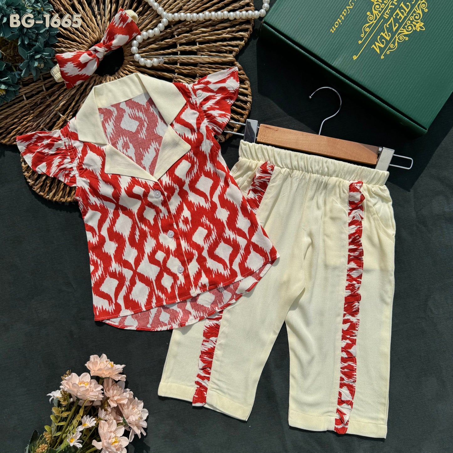 Tribal Ruffle Summer Tops and Pants Set-BG-1665