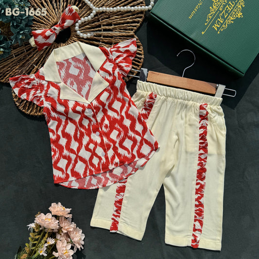 Tribal Ruffle Summer Tops and Pants Set-BG-1665