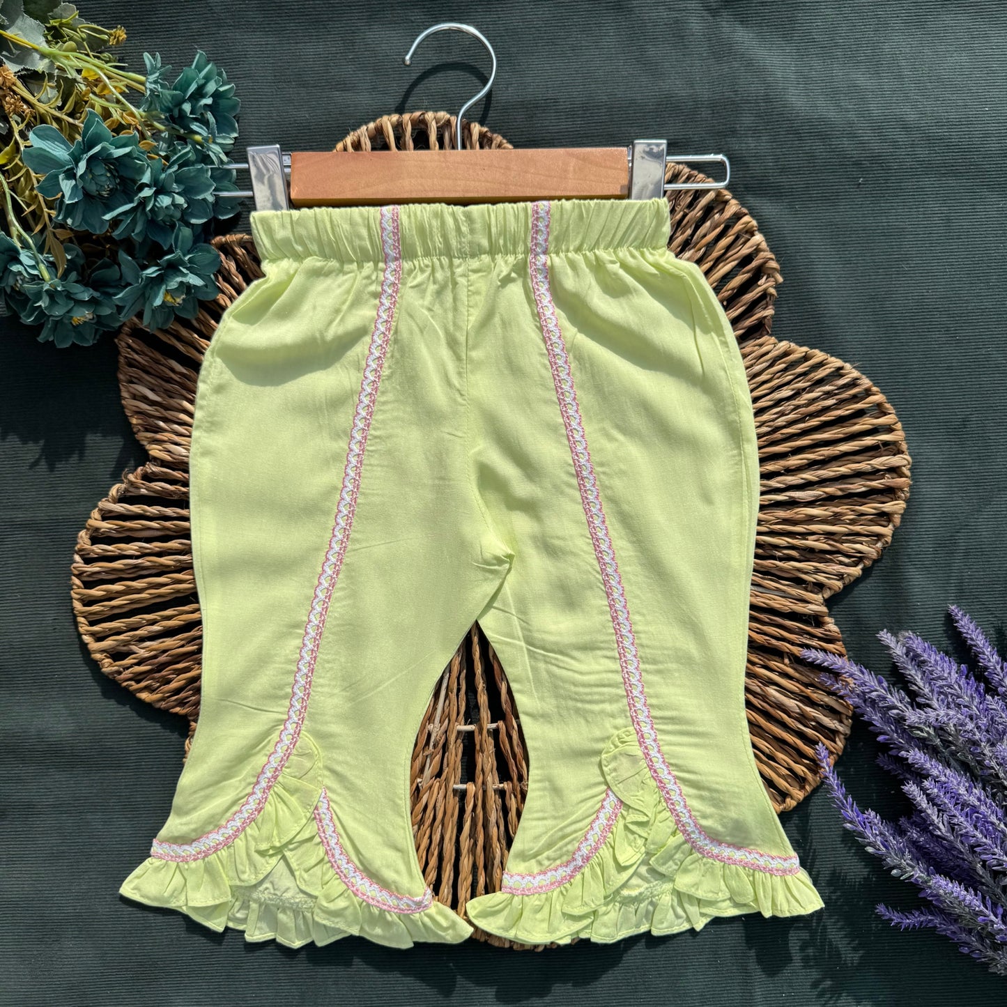 Pink Bow Eyelet Summer Tops and Pants Set-BG-1667