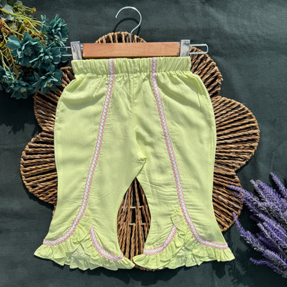 Pink Bow Eyelet Summer Tops and Pants Set-BG-1667