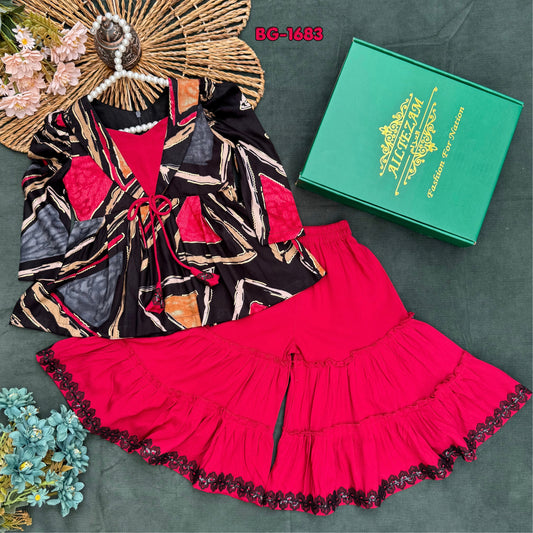 Sassy Print Lace Pant-Skirt Co-ord Set-BG-1683