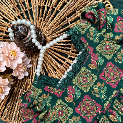 Green Ethnic Bloom Co-ord Set-BG-1682
