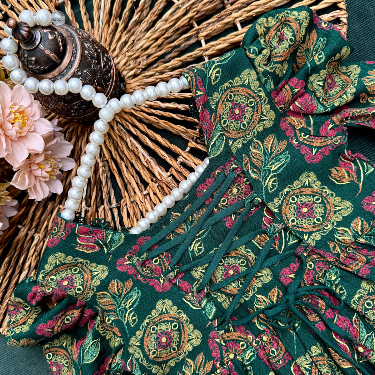 Green Ethnic Bloom Co-ord Set-BG-1682