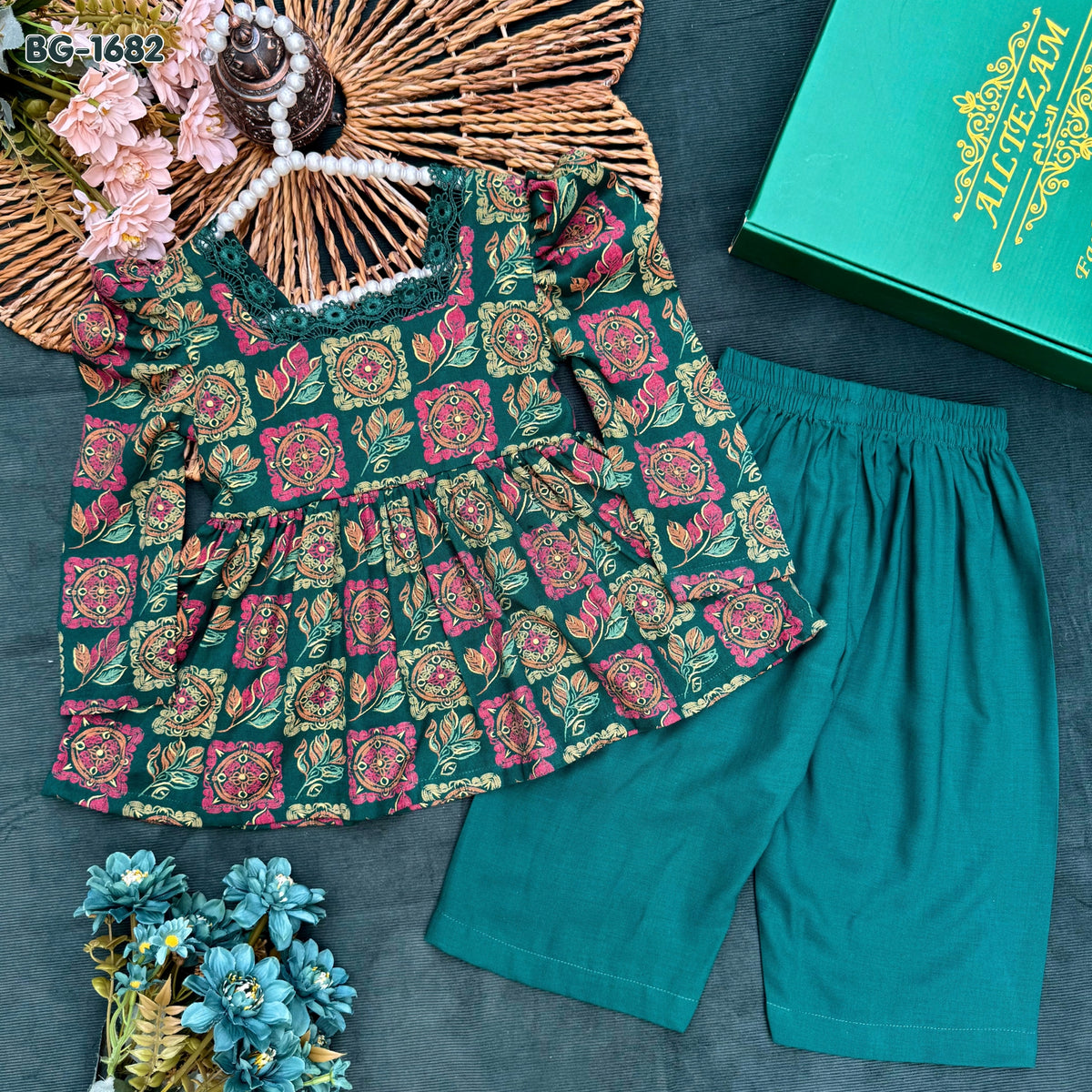 Green Ethnic Bloom Co-ord Set-BG-1682