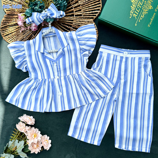 Baby Blue Peplum Co-ord Set-BG-1681