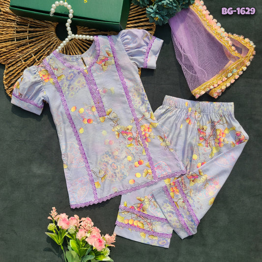 Orchid Garden Kurta Pajama 3-Peice Set Code-1629