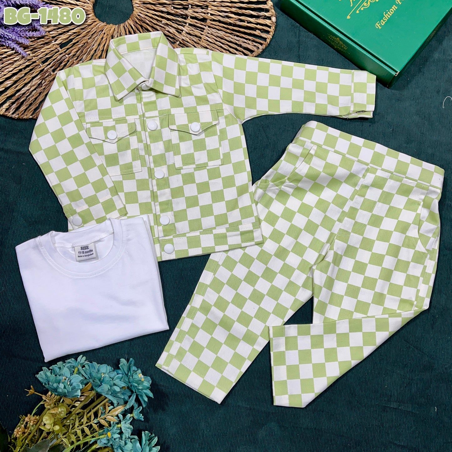 Baby Jacket T-Shirt & Pants Set-code-1480