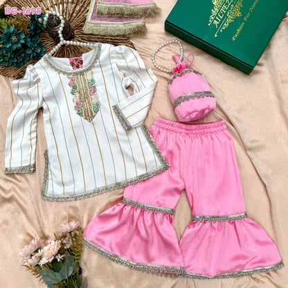 Ivory Gold Stripe Princess Sharara Set BG-1695