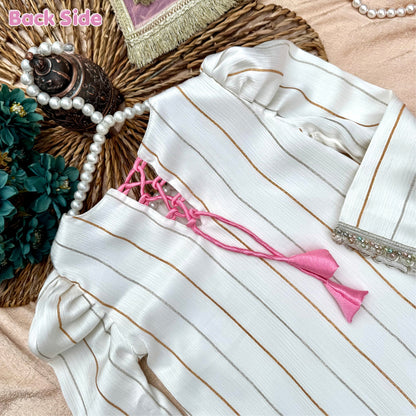 Ivory Gold Stripe Princess Sharara Set BG-1695