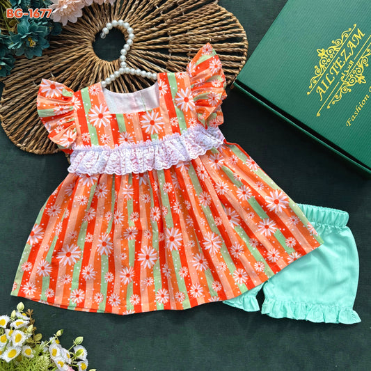 Orange Stripe Blossom Frock Set BG-1677