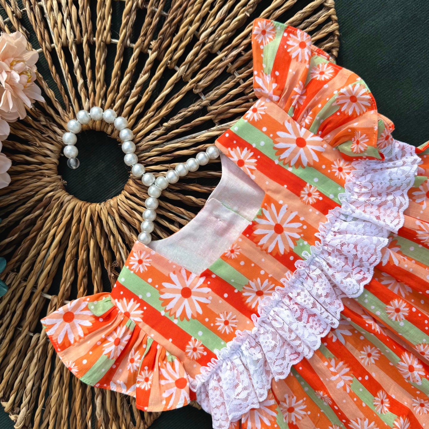 Orange Stripe Blossom Frock Set BG-1677