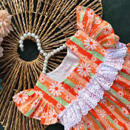 Orange Stripe Blossom Frock Set BG-1677