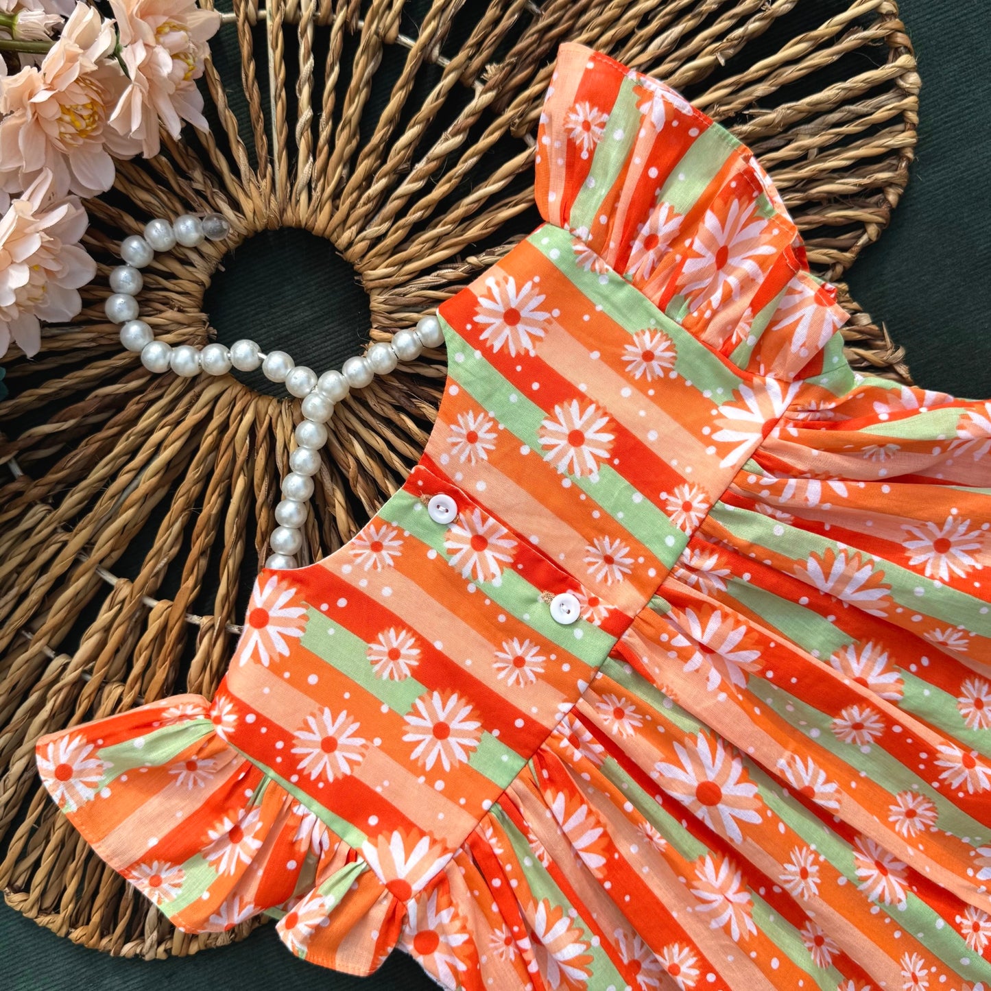 Orange Stripe Blossom Frock Set BG-1677
