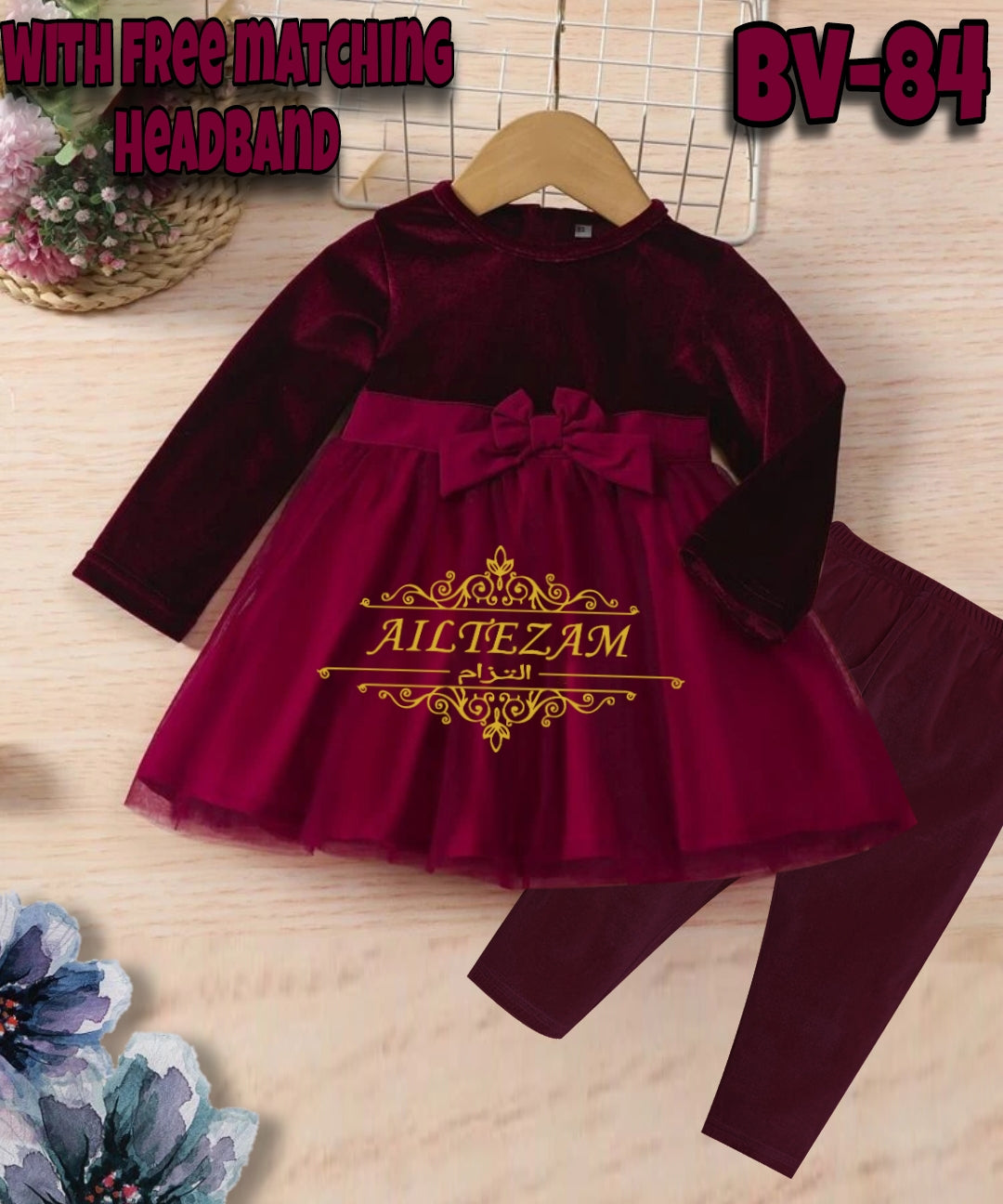 Baby girls winter velvet frock-code-BV84