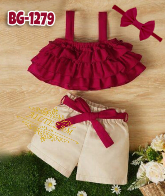 Baby Girls Tops & Half Pant Set-code-1279