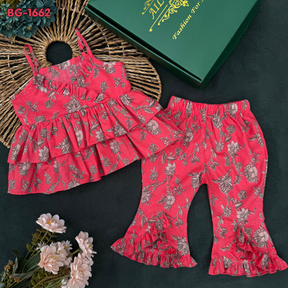 Coral Garden Frill Summer Tops and Pants Set-BG-1662