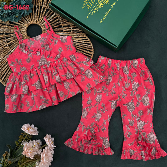 Coral Garden Frill Summer Tops and Pants Set-BG-1662