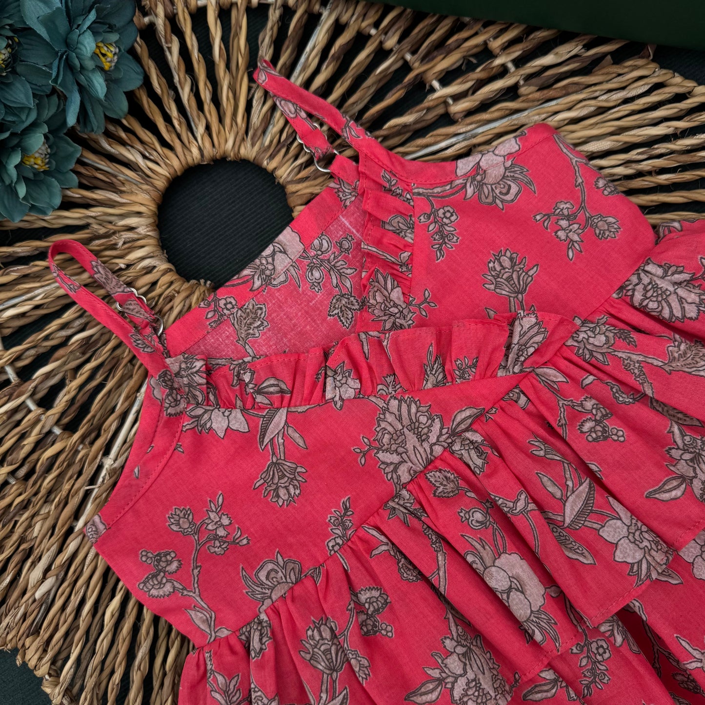 Coral Garden Frill Summer Tops and Pants Set-BG-1662
