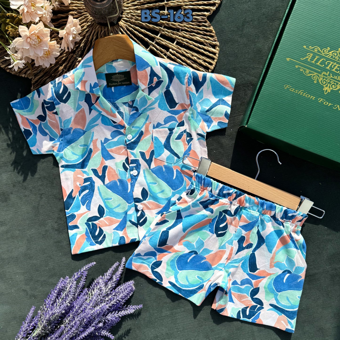 Aqua Leaf Resort Summer Shirt & Pant Set BS-163