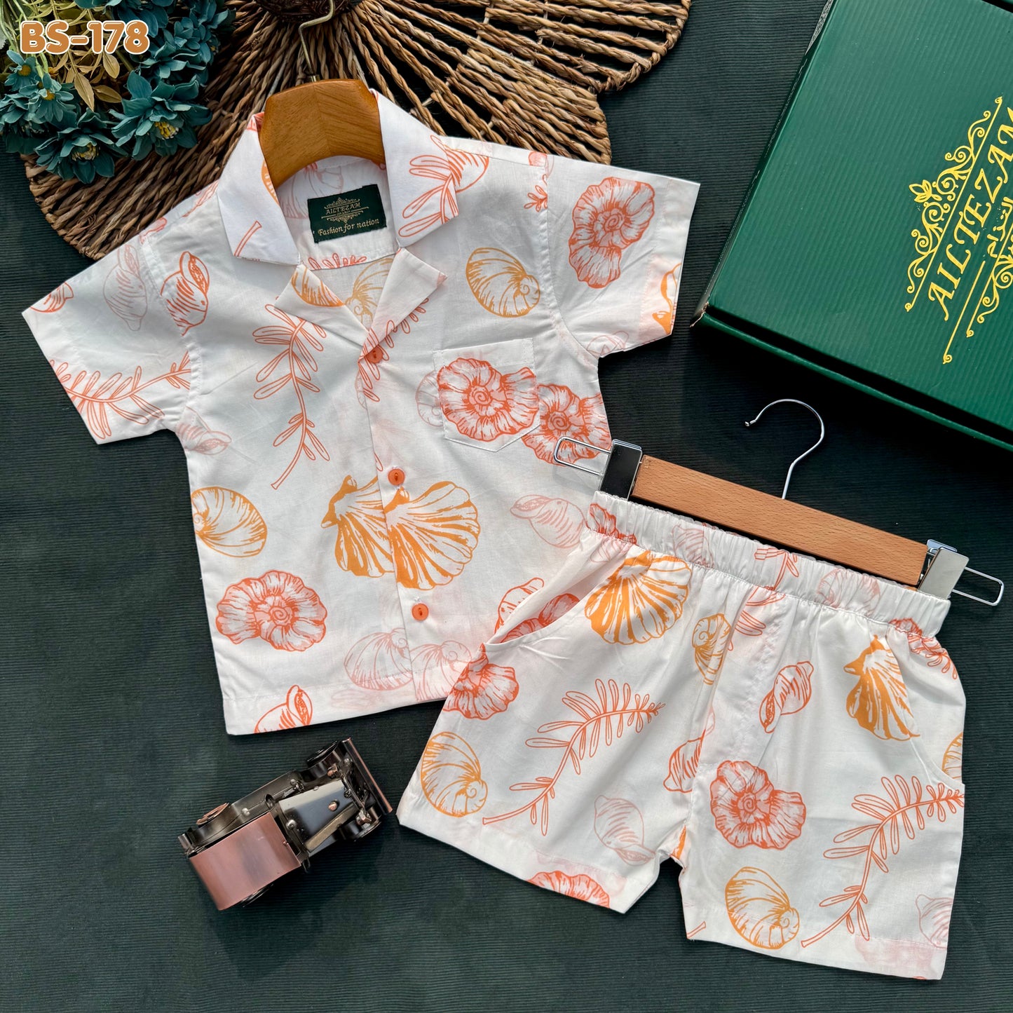 Seashell Sketch Summer Shirt & Pant Set BS-178
